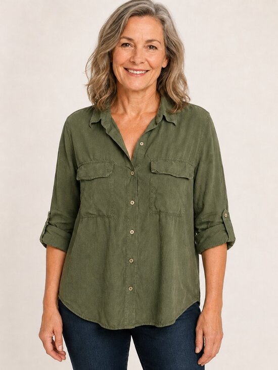 Babaton Tops - Aritzia Babaton Tencel Utility Roll Tab Pocket Blouse Green Sz M